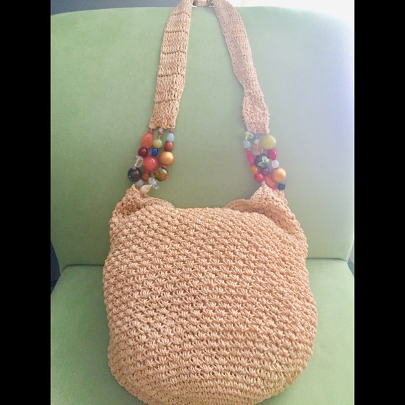 Cappelli Natural Straw BoHo Handbag Colorful Beads - Picture 8 of 9